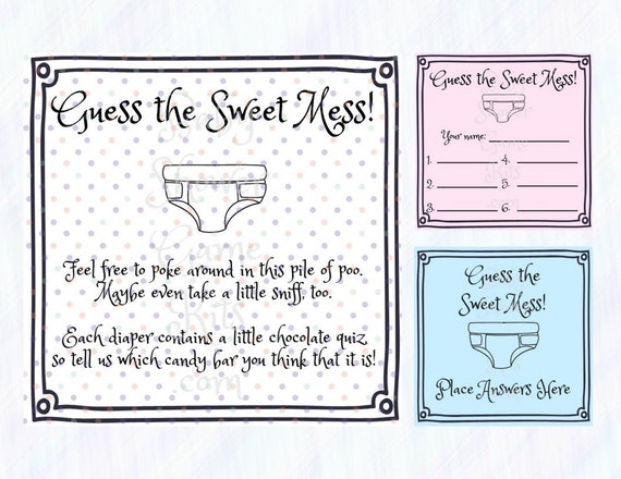 Guess the Sweet Mess Dirty Diaper Baby Shower Game Kit With Sweet
