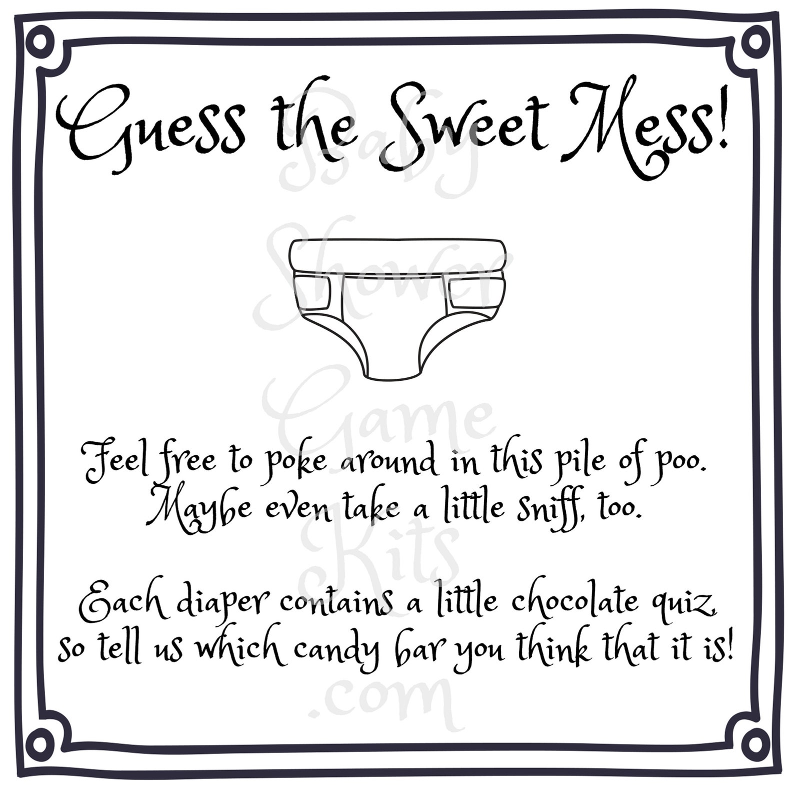 thumbnail image 2 of Guess The Sweet Mess Baby Shower Game - Dirty Diaper Candy Guessing Game 2 of 13