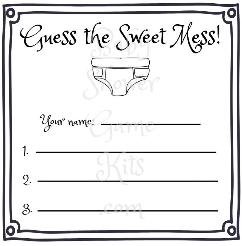 Guess the Sweet Mess Dirty Diaper Baby Shower Game Kit With Sweet
