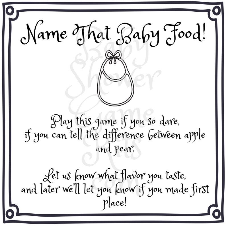 Guess the Baby Food Baby Shower Game Kit With Sweet Rhymes, Instant