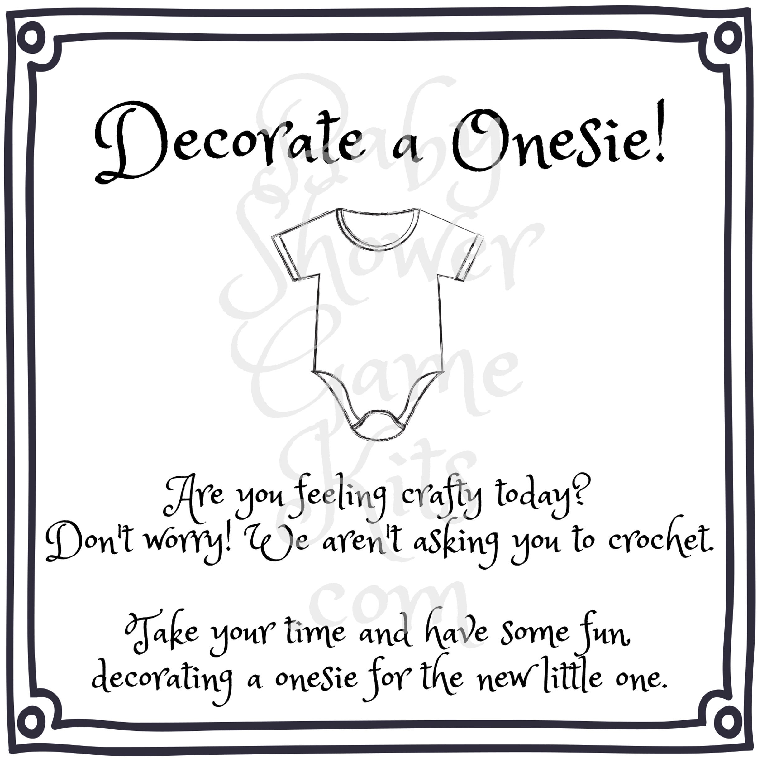 Decorate a Onesie or Bib Baby Shower Game Kit With Sweet Etsy