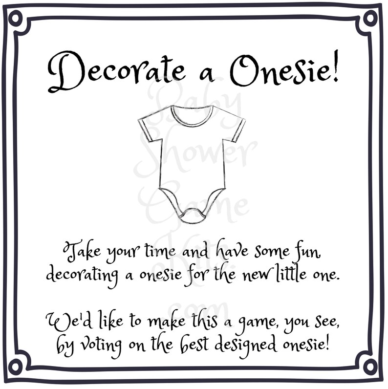 Decorate a Onesie or Bib Baby Shower Game Kit With Sweet Etsy