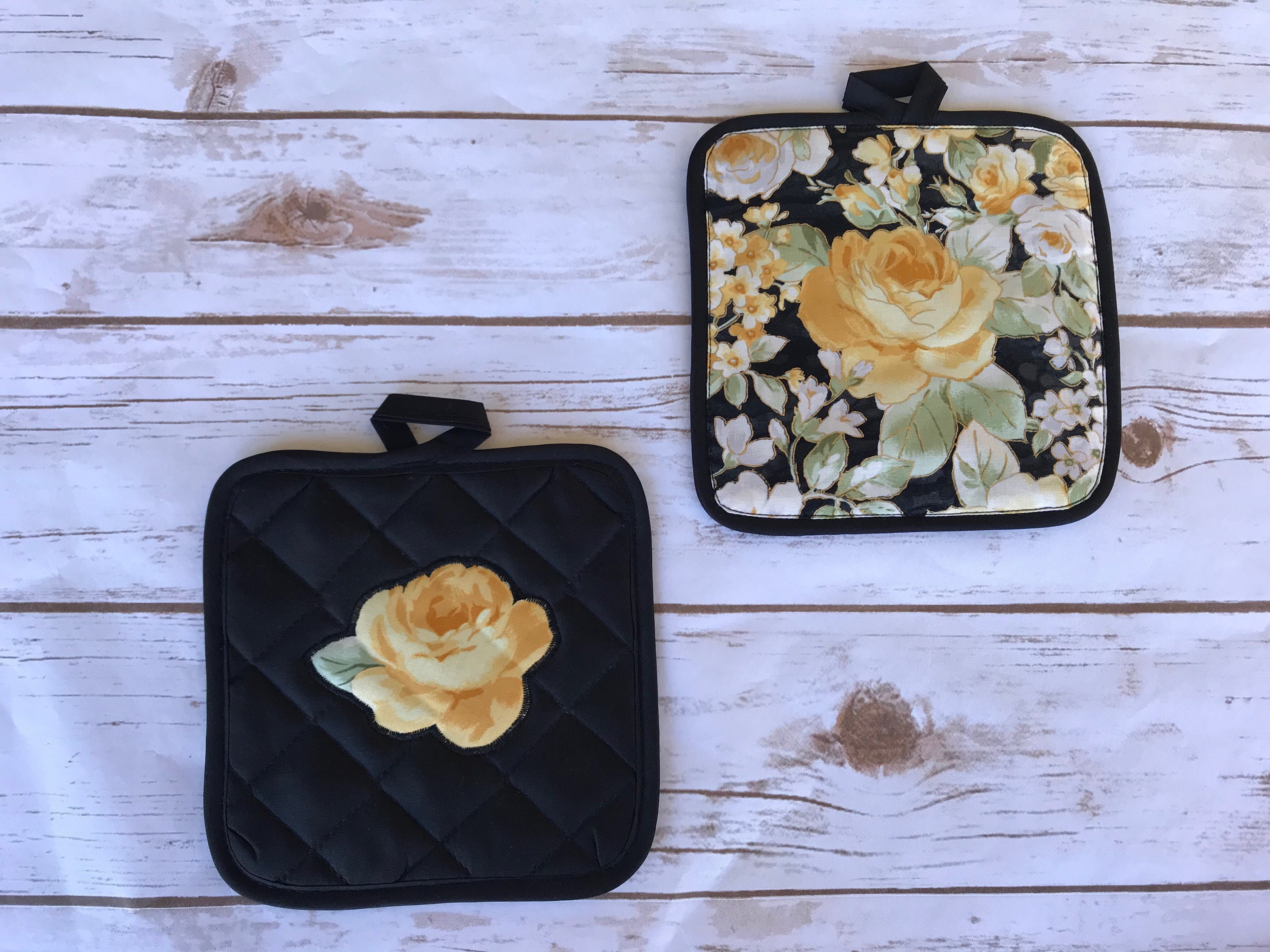 Yellow Rose Pot Holders and 1 Oven Mitten Kitchen Etsy