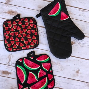 Agarraderas y manoplas para horno Sandía, regalo de cumpleaños, regalo de cumpleaños, regalo para ella, regalo para él, regalo del día de la madre, decoración de cocina