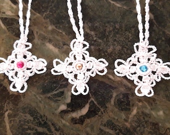 Crochet pattern CROSS Brooch, Necklace