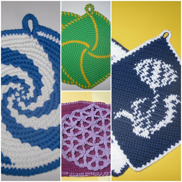 4 Crochet tutorials Potholders