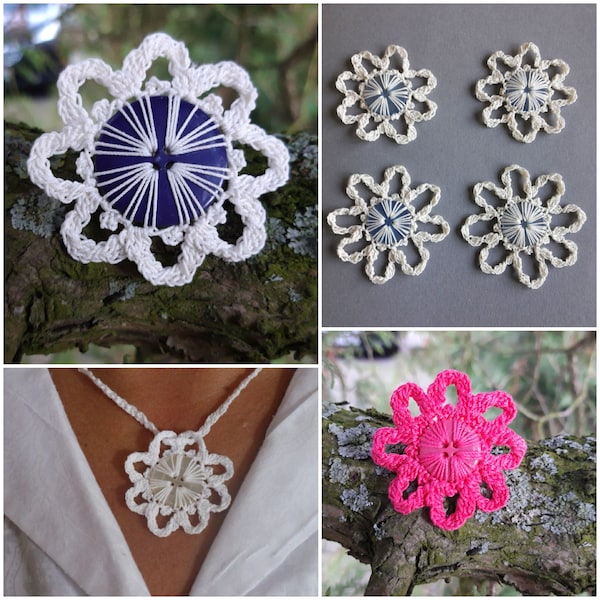 4 Tutoriels de crochet Broche, Collier, Boucles d'oreilles