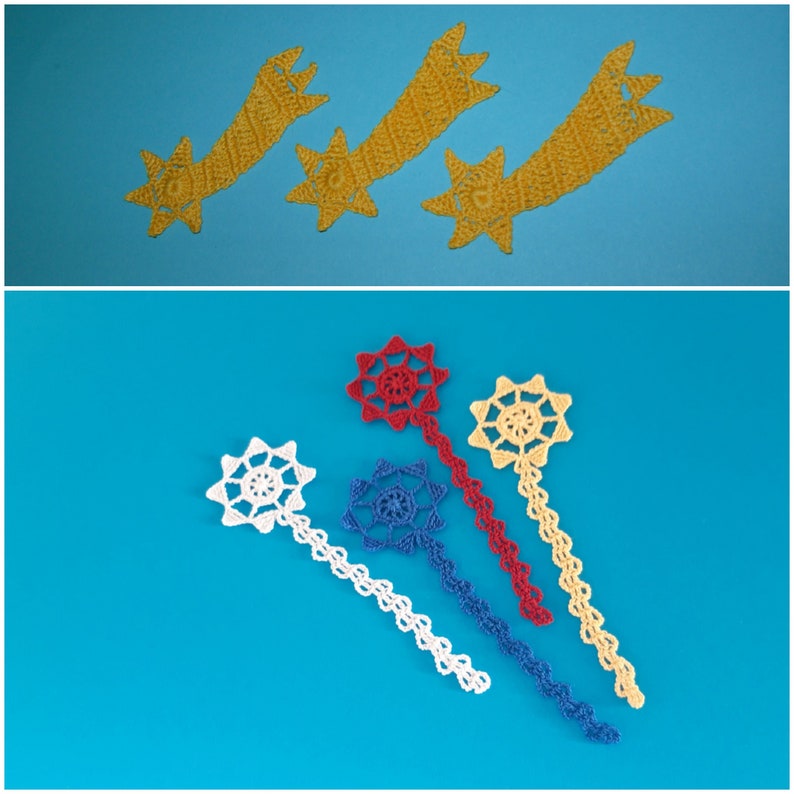 2 Crochet tutorials Bookmark Star with comet tail/Falling star image 1