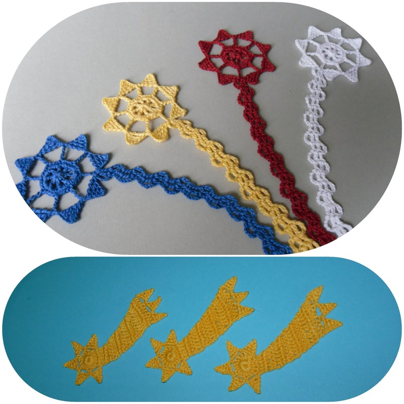 2 Crochet tutorials Bookmark Star with comet tail/Falling star image 5