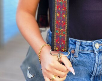 Adjustable Woven Boho Bag Strap, Floral Guitar Style Replacement