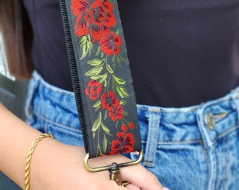 Adjustable Embroidered Floral Bag Strap, Boho Purse Replacement
