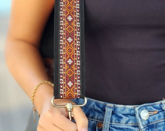 Adjustable Embroidered Woven Bag Strap, Retro Guitar Style