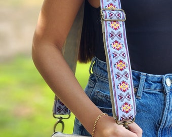 Adjustable Boho Woven Bag Strap, Retro Floral Guitar Purse Strap