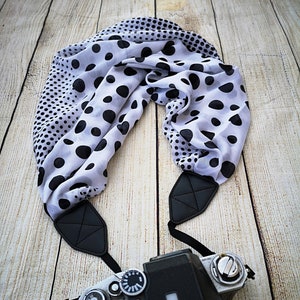 Scarf Camera Strap - "OREO" - Gift for Photographer and Women, Suitable for DSLS, SLR, Nikon, Canon, Fuji or any other Camera Accessory