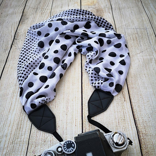 Scarf Camera Strap - "OREO" - Gift for Photographer and Women, Suitable for DSLS, SLR, Nikon, Canon, Fuji or any other Camera Accessory