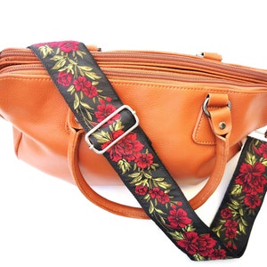 Replacement Deatchable Colorful Guitar Strap Style Flowery Bag Strap for Handbag, Messenger Handles Bag, Guitar Style Bag Strap, ROSES