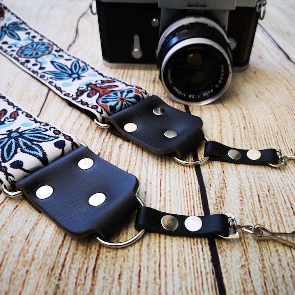 Floral Camera Strap with Quick Release, Embroider, Bohemian Woven Ribbon Webbing Colorful Strap for DSLR Camera with Leather Ends, VAN GOGH