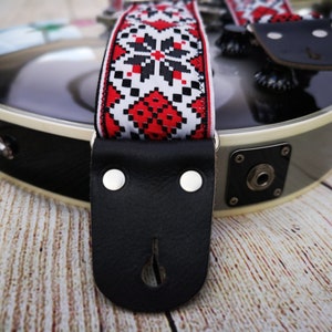 Guitar Strap, Adjustable Personalized Strap, "BAZOOKA", Black Leather Ends, Electric Acoustic or Bass Guitars, Engraving & Logo Options