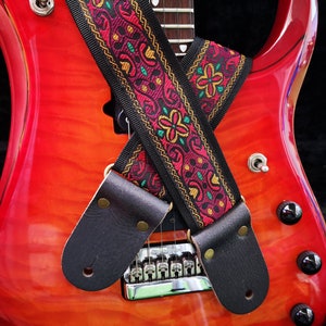 Guitar Strap, Adjustable Engraving Personalized Engraving Strap, &quot;SOLOMON&quot;, Floral with Leather Ends, For Electric Acoustic or Bass Guitars