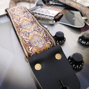 Crossbody Guitar Strap For Electric, Acoustic or Bass Guitars with Black Leather Ends, Engraving Adjustable Personalized Strap, &quot;UNIVERSE&quot;