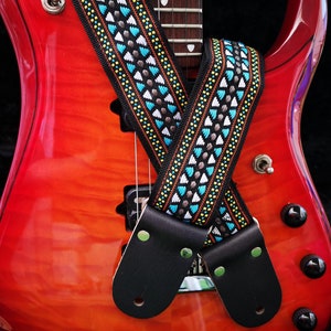 Personalized Guitar Strap with Leather Ends, Adjustable Engraving For Electric, Acoustic or Bass Guitars, &quot;MALDIVES&quot;