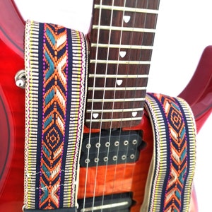 Cross Body Guitar Strap with Leather Ends For Electric Acoustic or Bass Guitars, Adjustable, Engraving, Personalized Floral Strap, &quot;NEVADA&quot;