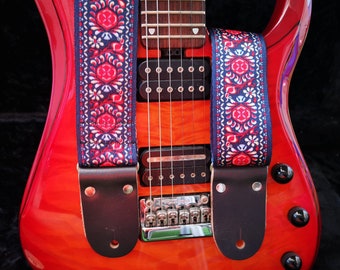 Correa de guitarra, Correa de guitarra ajustable y personalizada con extremos de cuero, Para guitarras acústicas o bajas eléctricas, SAHARA