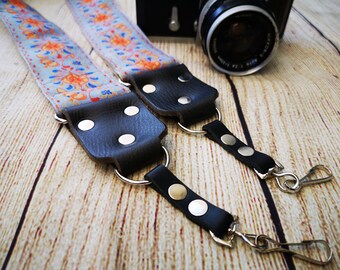 Floral Quick Release Camera Strap, Embroider, Bohemian Woven Ribbon Webbing Colorful Strap for SLR/DSLR Camera with Leather Ends, MARS