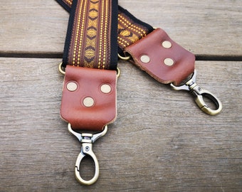 Brown and gold Removable Colorful Bag Strap, Replacement Crossbody Guitar Style, Interchangeable Colorful Strap for Handbag, PRESTIGE