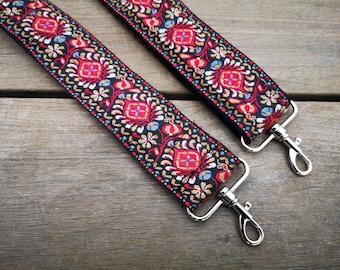 Einstellbare Gitarre Stil blumigen Riemen, Ersatz Crossbody Bag Strap, bunte austauschbare Tasche Riemen für Handtasche, Geldbörse, rot SATURN