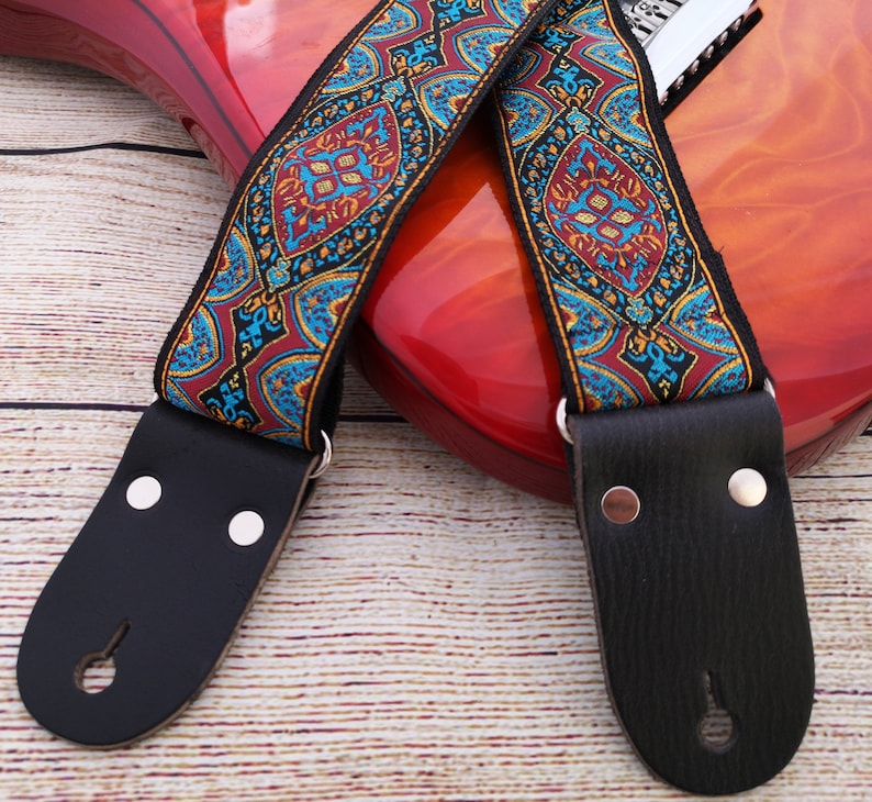 Crossbody Guitar Strap With Black Leather Ends for Electric Etsy