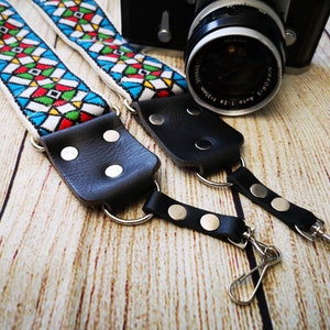 Embroider Quick Release Camera Strap, Floral, Bohemian Woven Ribbon Webbing Colorful Strap for SLR/DSLR Camera with Leather Ends, BRUSSLESS