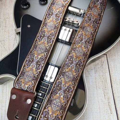 Wooven Guitar Strapwith Leather Ends Adjustable Engraving Etsy