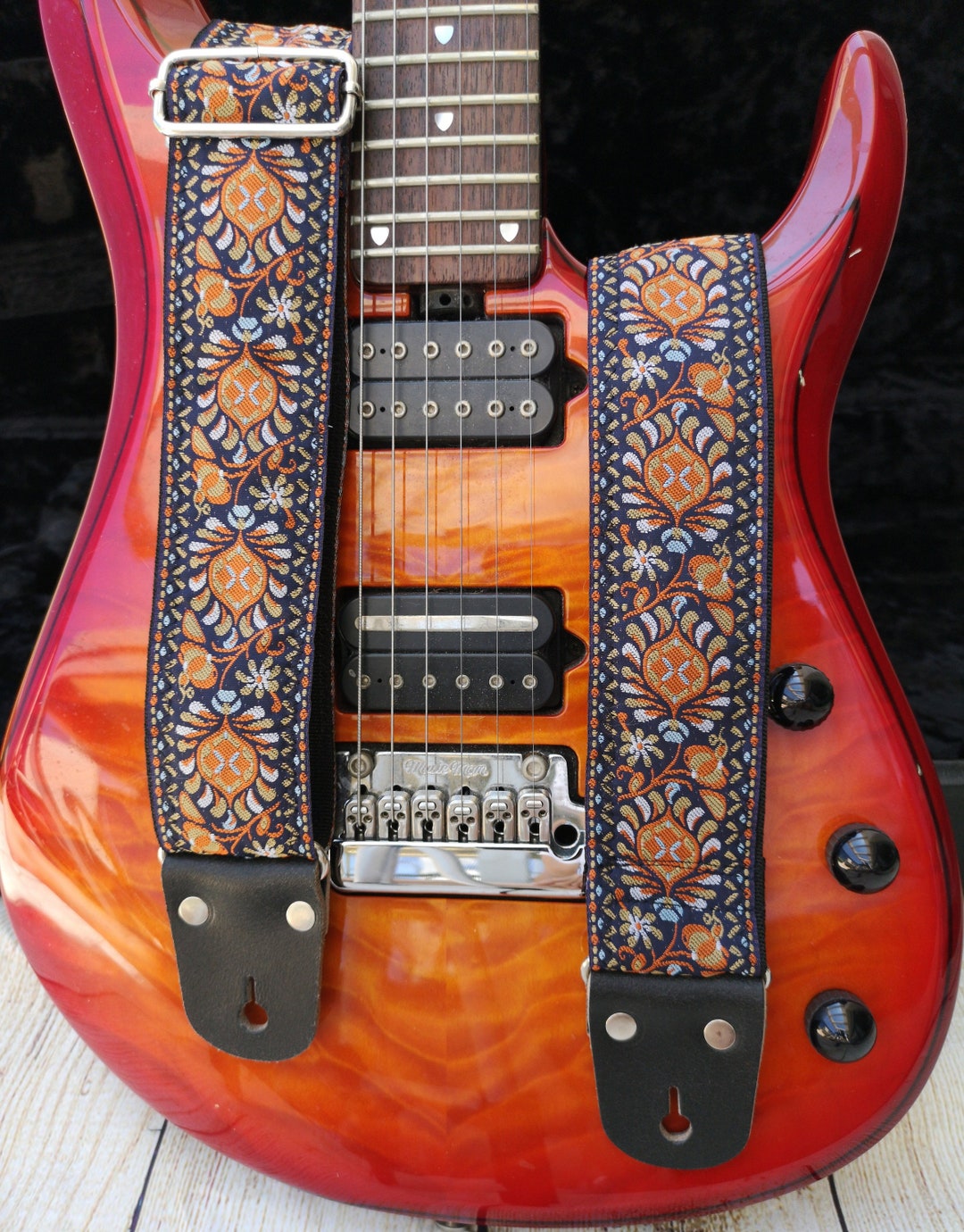 Crossbody Guitar Strap With Leather Ends for Electric Acoustic and Bass