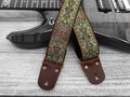 Guitar Strap, Adjustable Engraving Personalized Strap, "SLEEVE", Floral Gold & Red, Leather Ends, for Electric, Acoustic or Bass Guitars product logo