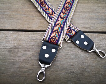 Colorful Woven Guitar Style Bag Strap, Adjustable Crossbody Purse Strap