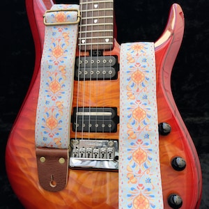 Guitar Strap, Adjustable Personalized Strap, &quot;MARS&quot;, Vintage, Brown Leather Ends, For Electric Acoustic and Bass Guitars, Engraving & Logo