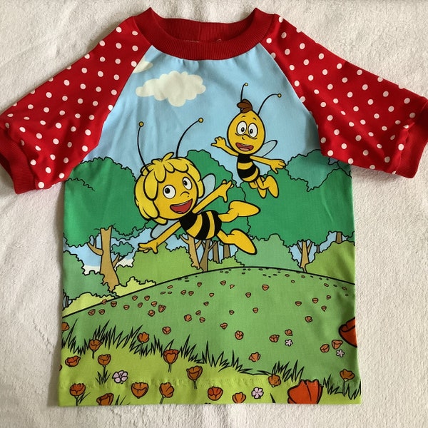 T-Shirt Gr. 122 Kinder Biene Maja und Freunde Punkte rot weiß Kindershirt Geschenk Mädchen Frühling Kinderkleidung