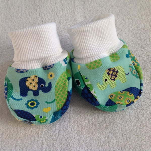 Tippy Toes Babyschuhe Jersey "Elefantenparade" blau/grün Babyfüsslinge Geschenk Taufe Geburt