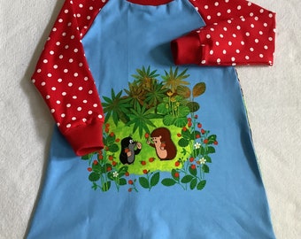 Kleid Gr. 104 mit langen Ärmeln "Der kleine Maulwurf - freche Früchtchen" grün Erdbeeren Geschenk Mädchen Geburtstag Frühling