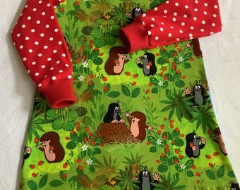 Kleidchen mit langen Ärmeln 74 bis 128 Tunika „Pauli - freche Früchtchen" Punkte rot Kinderkleid Maulwurf Geschenk Geburtstag