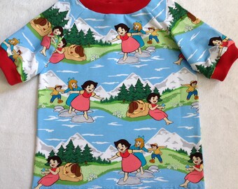 T-Shirt size 104 "Heidi, Peter and Klara" girls red children's shirt gift birthday kindergarten spring summer