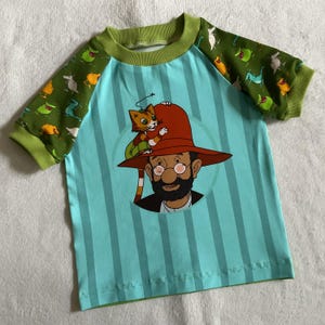 T-Shirt Gr. 104 "Pettersson und Findus" grün Kater Mucklas Frühling Sommer Geschenk Kindershirt Urlaub