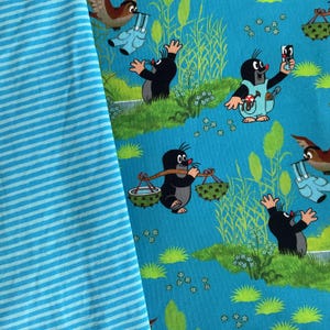 T-Shirt mit kurzen Ärmeln "Der kleine Maulwurf und die blaue Hose" 2 Farben blau grün Streifen Kindershirt Geschenk Geburtstag unisex