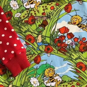 Kleid mit kurzen Ärmeln Biene Maja, Willi und Flip 74 bis 128 Punkte rot weiß Kinderkleid Geschenk Geburtstag Frühling Bild 1