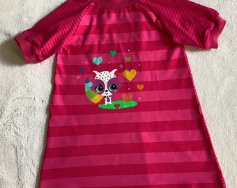 Kleid mit kurzen Ärmeln 3 Bilder Baby Kinder Racoon rosa pink 74 bis 116 Babykleid Kinderkleid Geschenk Geburtstag Sommer