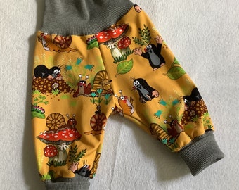 Pumphose Babyhose Kinderhose Maulwurf und Schnecke Gelb Mitwachshose Tobehose Herbst Geschenk Geburt Taufe