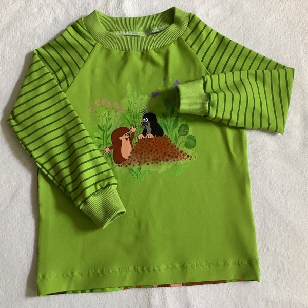 Kindershirt Gr. 104 "Der kleine Maulwurf - Freche Früchtchen" LA-Shirt Pauli grün Streifen Igel Geschenk Geburtstag unisex