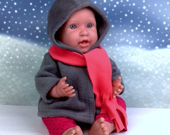 Kleidung 3tlg grau lachs passend für BabyPuppe 43 cm und Reborn Puppe Rebornpuppe Neu