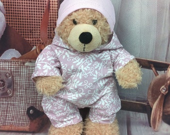 Bärenkleidung Jumpsuit Overall und Mütze zweige rosa passend für Stofftiere Bär 23 cm